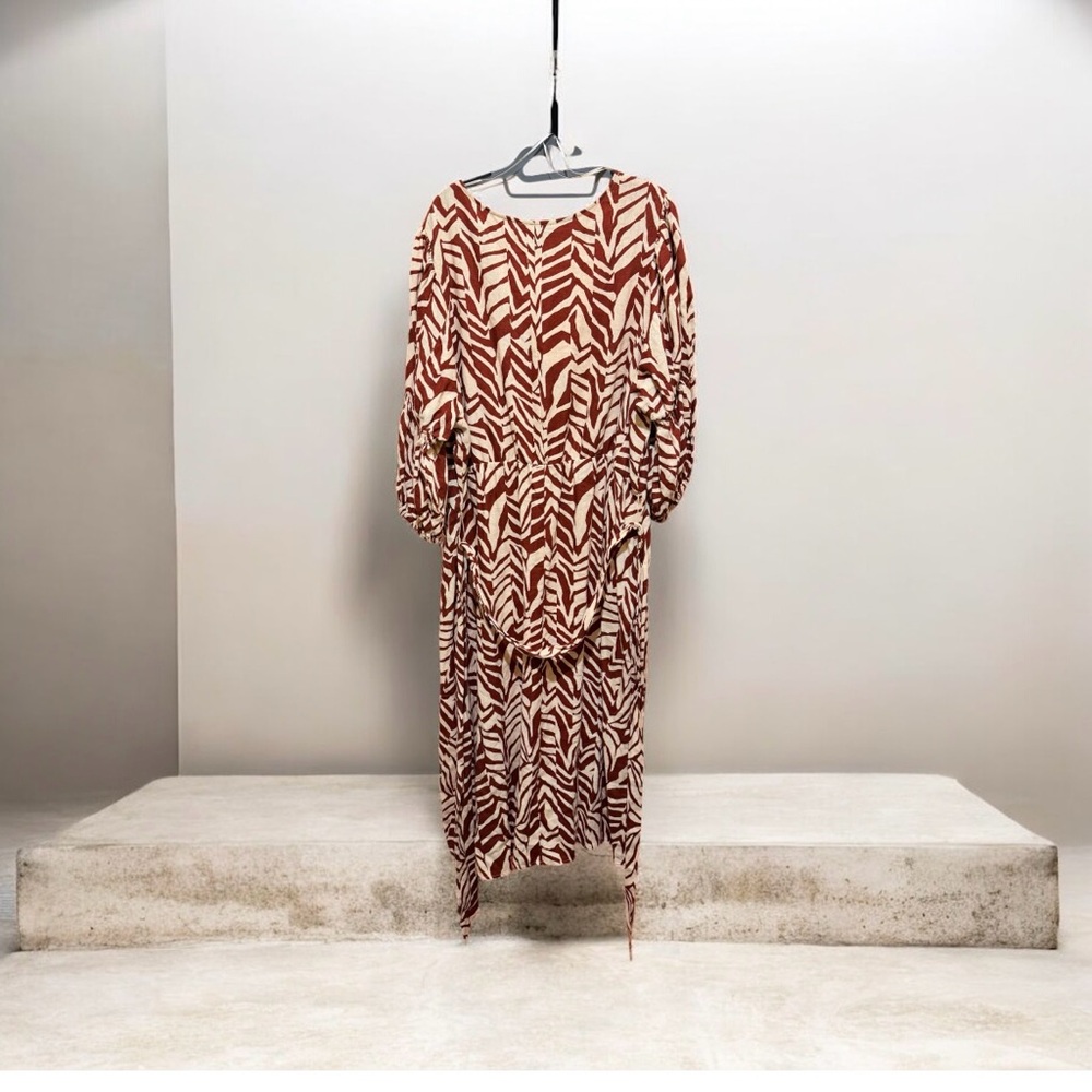Eloquii Brown and Cream Linen Zebra Print Midi Dress Size 24 - Picture 4 of 8